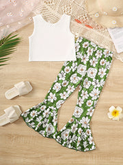 Toddler Girl's Floral Ribbed Tank Top & Flared Pants Set