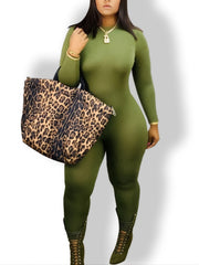 Solid Long Sleeve Round Neck Jumpsuit Skinny Bodycon