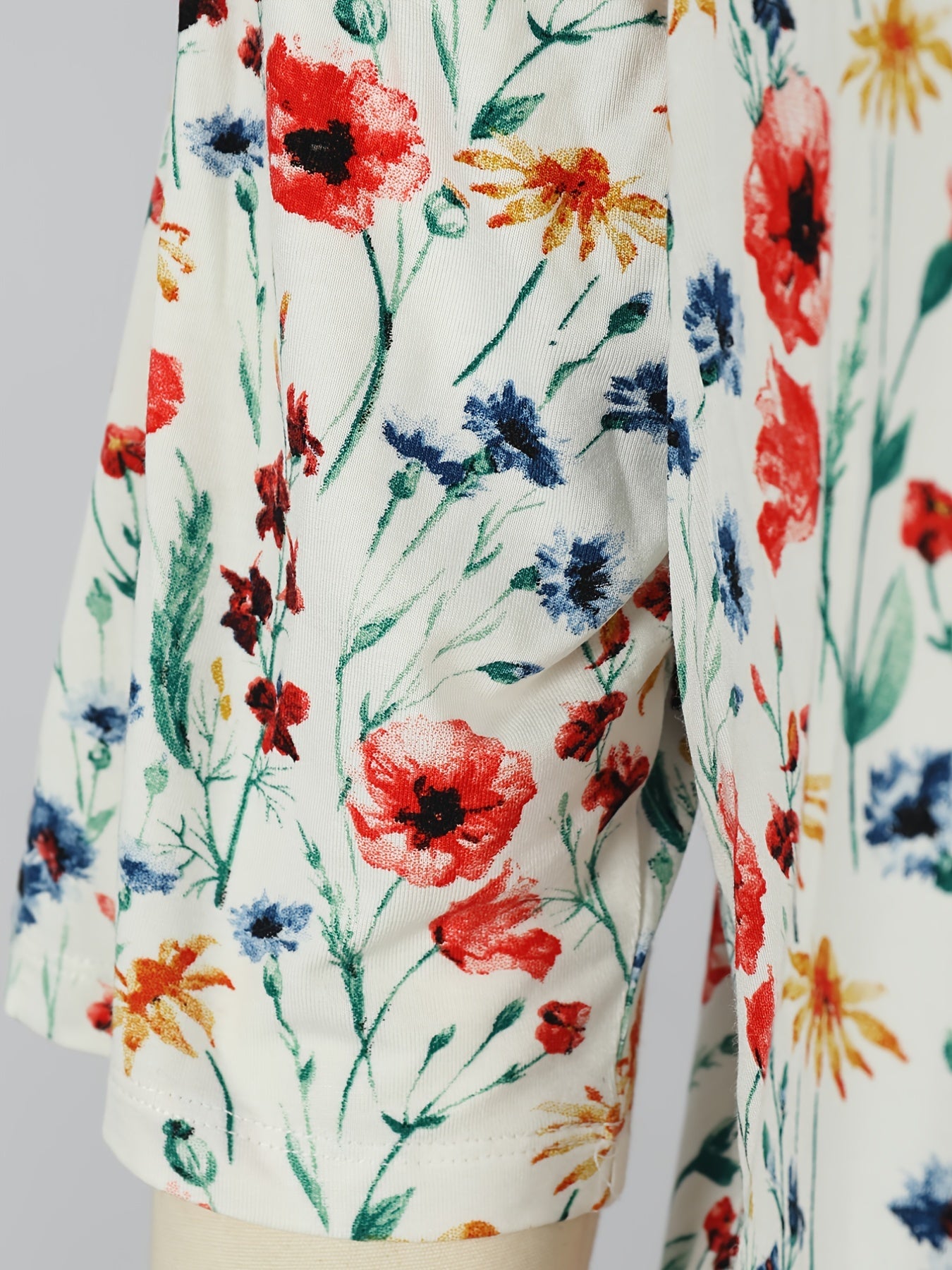 Plus Floral Print Half Sleeve Open Front Cardigan