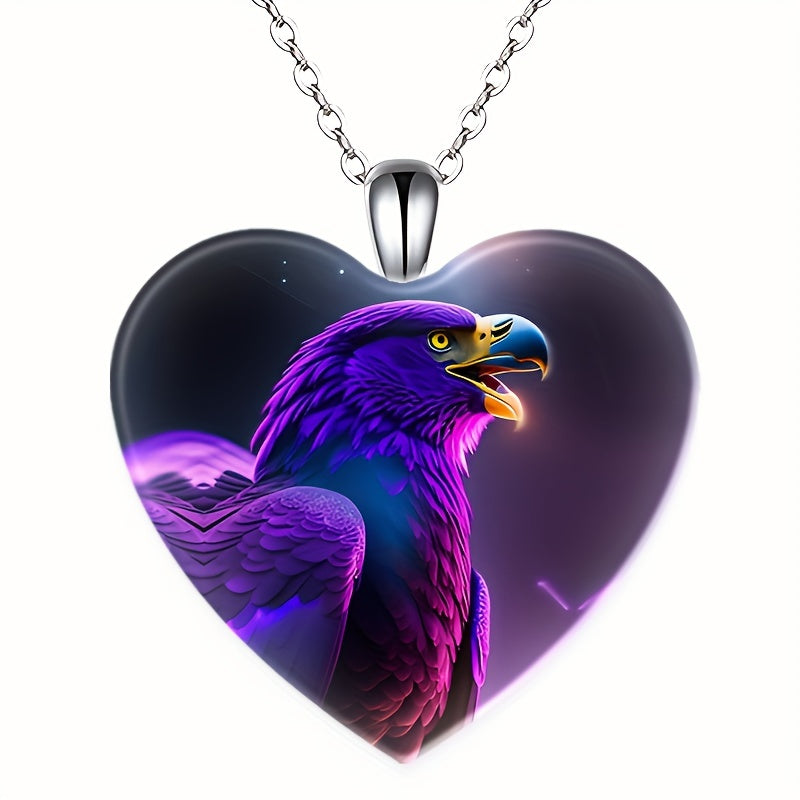 Heart Shaped Crystal Pendant Necklace With Eagle Pattern Hip Hop Gift