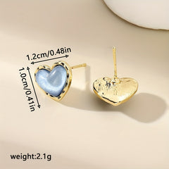 Heart Shape Stud Earrings Synthetic Gems Minimalist Style 14K Plated Gift