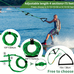 86m Wakeboard Water Ski Rope 38 Floating Handle 4 Sections Tow Rope for Tubing