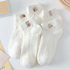 5 Pairs Casual Solid Socks Breathable Animal Pattern Low Cut Ankle Socks