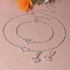 Heart Shape Rhinestones Jewelry Set Choker Bracelet Earrings