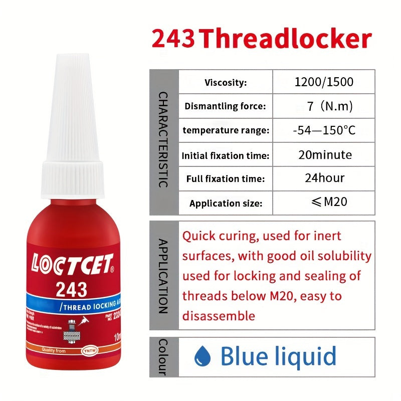 10ml Removable Threadlocker Lock Tight & Seal Fasteners
