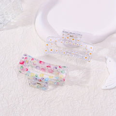 2pcs Floral Printed Hair Claw Clips Transparent Nonslip Shark Clip Women Girls