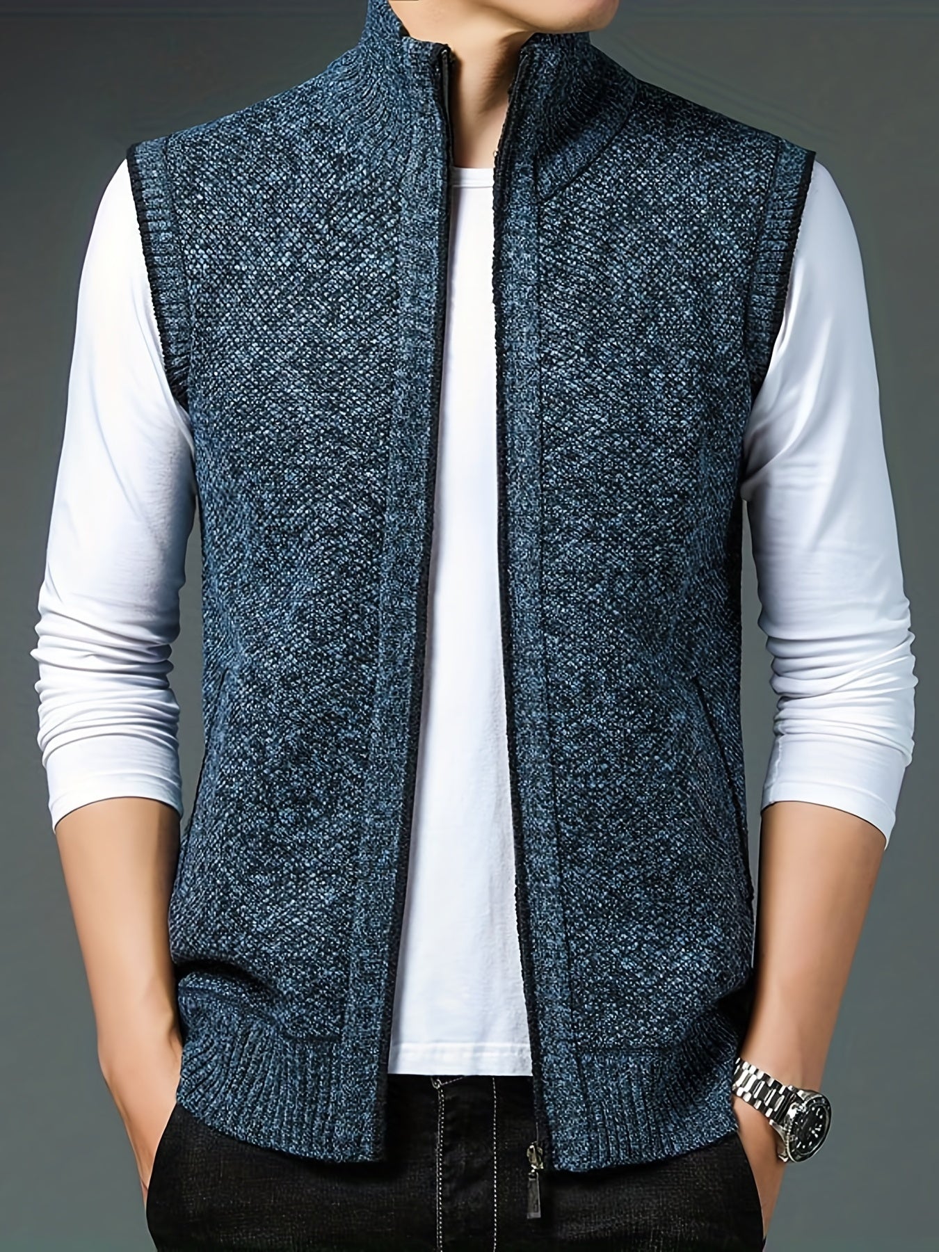 Vintage Style Stand Collar Zip Up Cardigan Vest