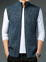 Vintage Style Stand Collar Zip Up Cardigan Vest
