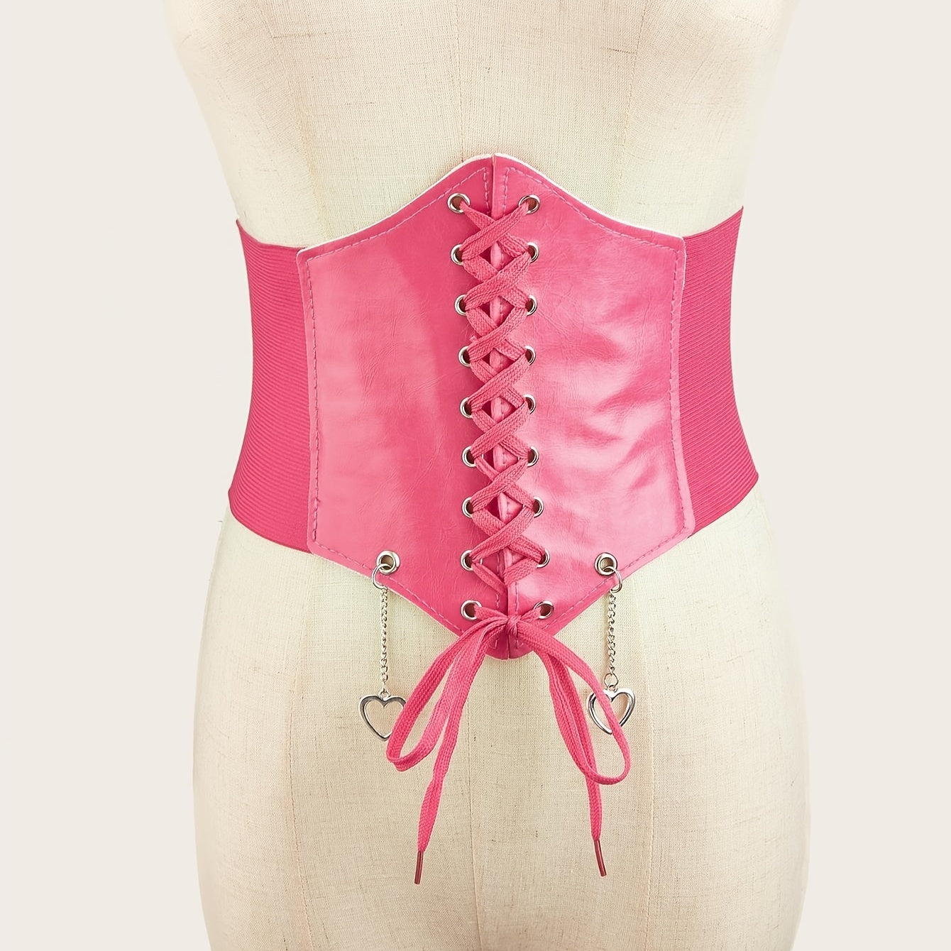 Love Pendant Lace Up Corset Belt Elastic Waistband Wide Belt