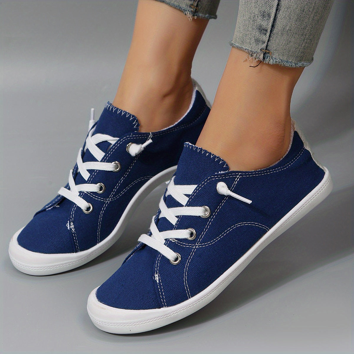 Women's Dark Flat Canvas Lace-Up Sneakers