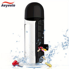 Aeyeele 20oz Water Bottle with Pill Box for Medicine Vitamins Tea Candies