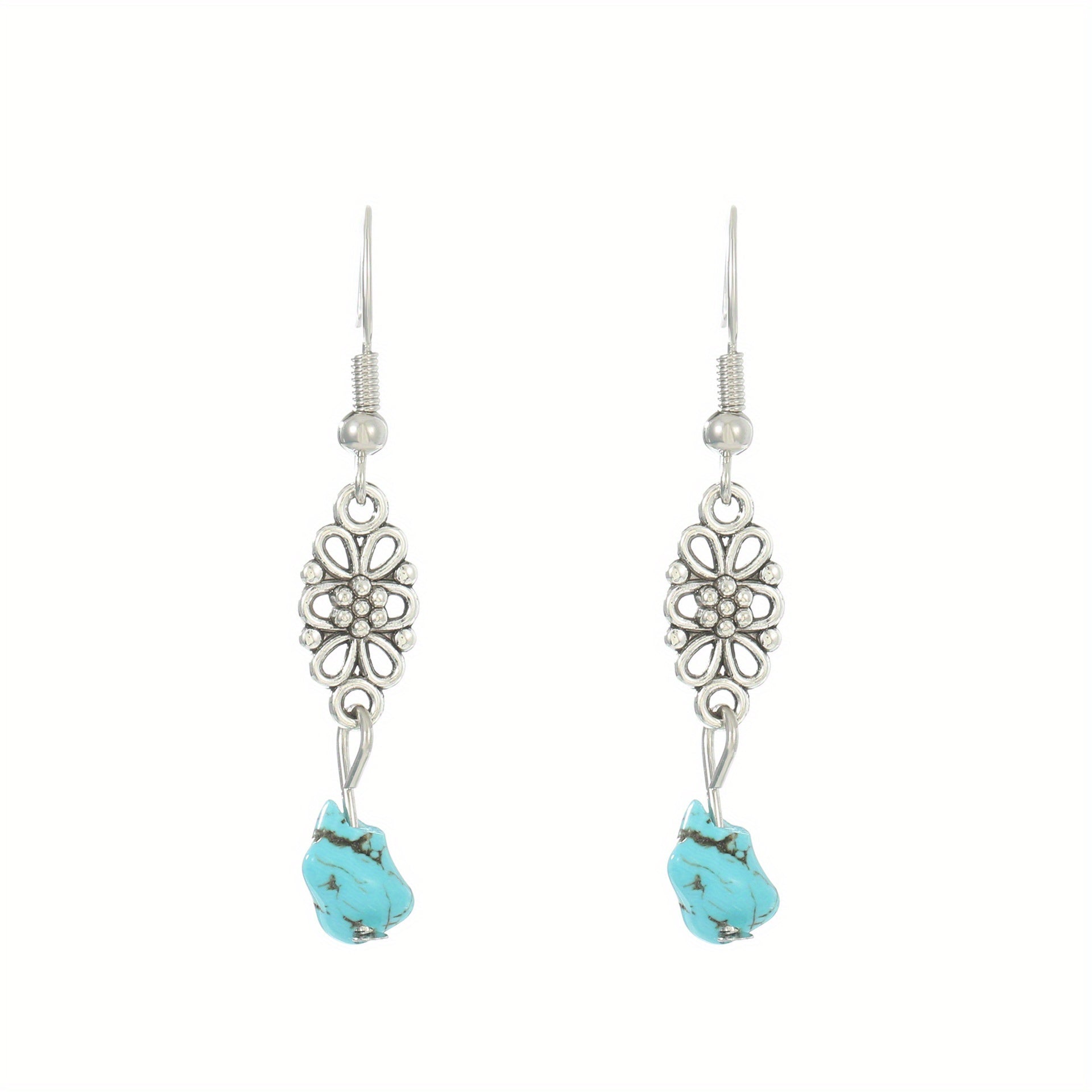Turquoise Bohemian Hook Earrings Silver Plated Jewelry