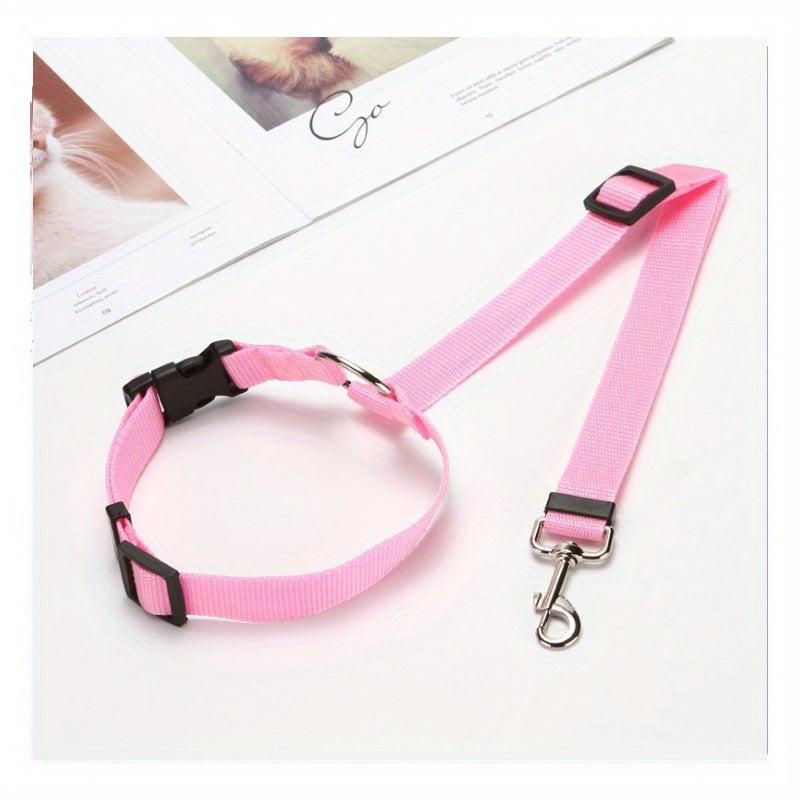 2-in-1 Pet Car Seat Belt Nylon Lead Leash Backseat Safety Belt Adjustable