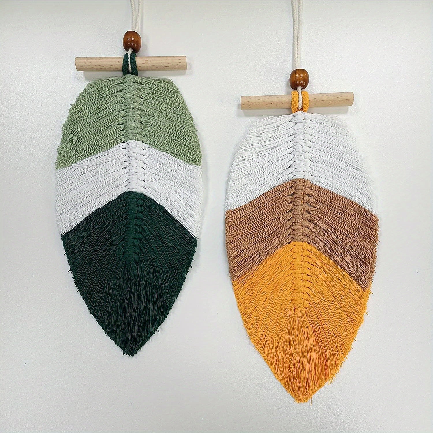 Boho Leaf Macrame Wall Hanging with Wooden Bead