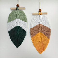 Boho Leaf Macrame Wall Hanging with Wooden Bead
