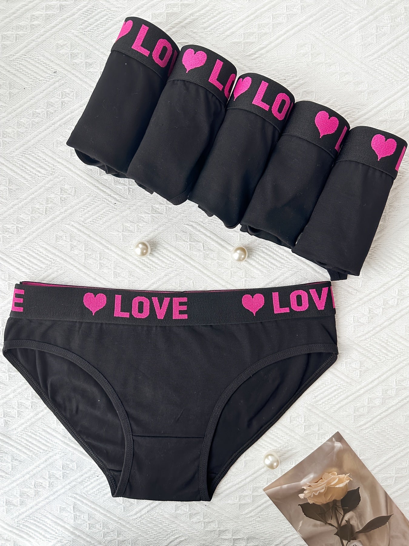 6pcs Letter Tape Briefs Stretchy Intimates Panties Women's Lingerie & Underwear