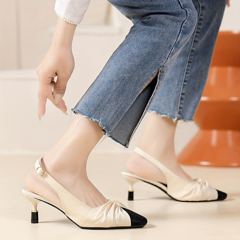 Women's Pleated Low Heels Slingback Pumps