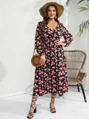  Rose Print Long Sleeve Maxi Dress