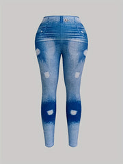  Denim Print High Rise Leggings