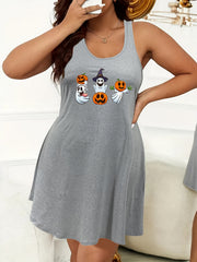  Halloween Nightdress Women's Ghost Print Tank Sleep Dress