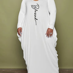  Letter Knot Sleeve Maxi Dress High Stretch