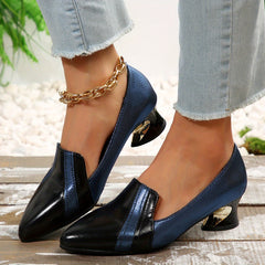 Women's Pointed Toe Slip On Heels Patent Leather Mid Heels