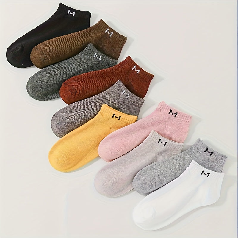 10 Pairs Letter Print Sports Short Socks Women's Stockings