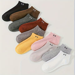 10 Pairs Letter Print Sports Short Socks Women's Stockings
