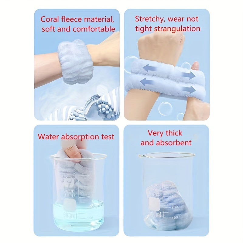 Plush Velvet Elastic Headband Wristband Set for Skincare Spa