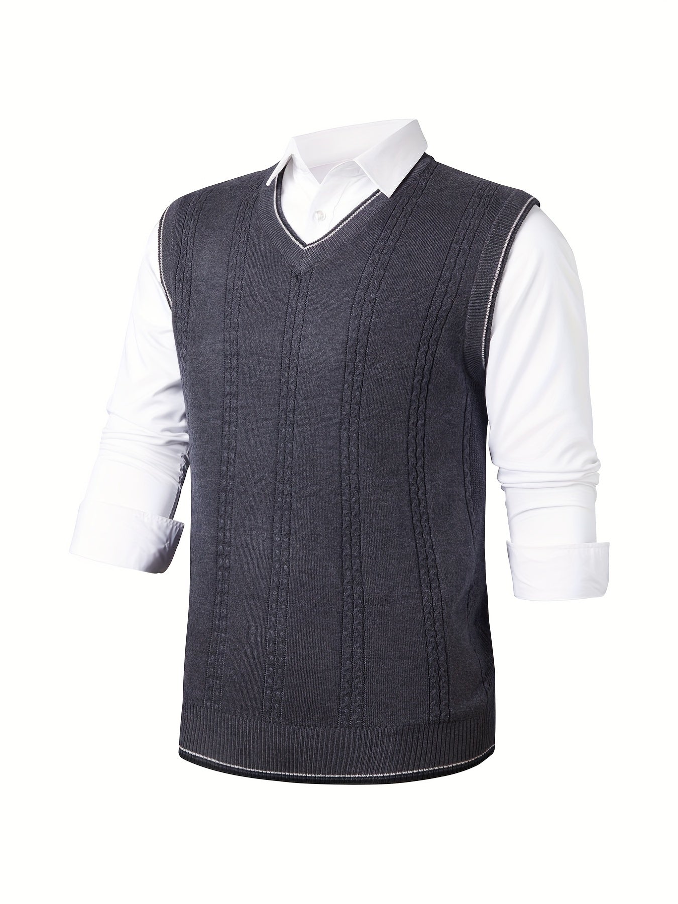 Men's Wool Blend V Neck Cable Sweater Vest