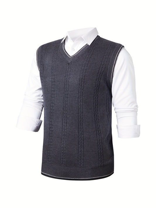 Men's Wool Blend V Neck Cable Sweater Vest