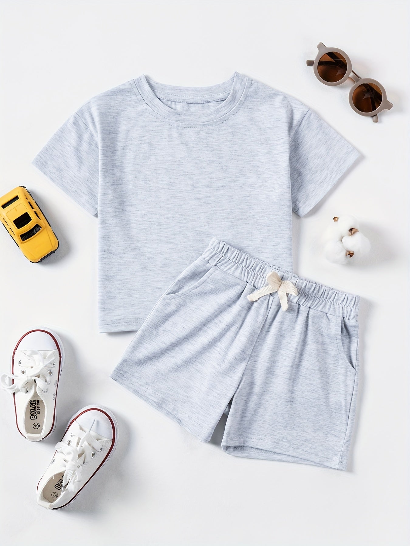 2pcs Boys Cotton T-Shirts & Drawstring Shorts Set Summer Clothes