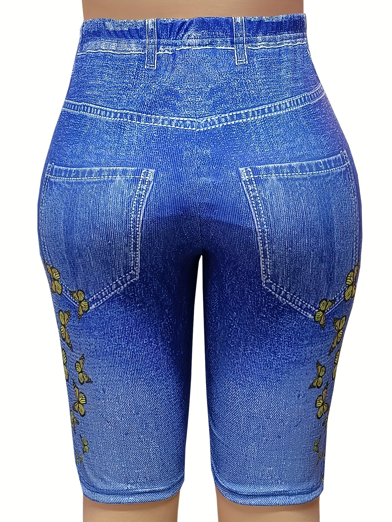 Women's Plus Denim & Sunflower Print High Rise Skinny Shorts