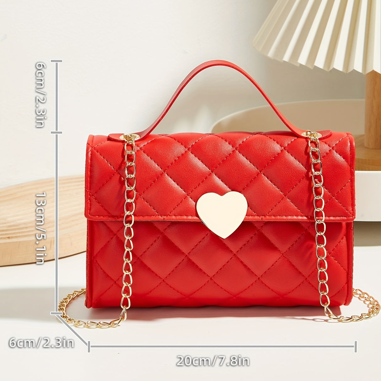 Argyle Quilted Crossbody Bag Heart Flap Purse