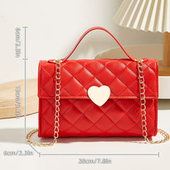 Argyle Quilted Crossbody Bag Heart Flap Purse