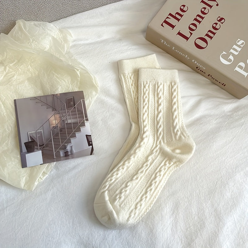 8 Pairs Twist Textured Mid Tube Socks Women's Stockings & Hosiery