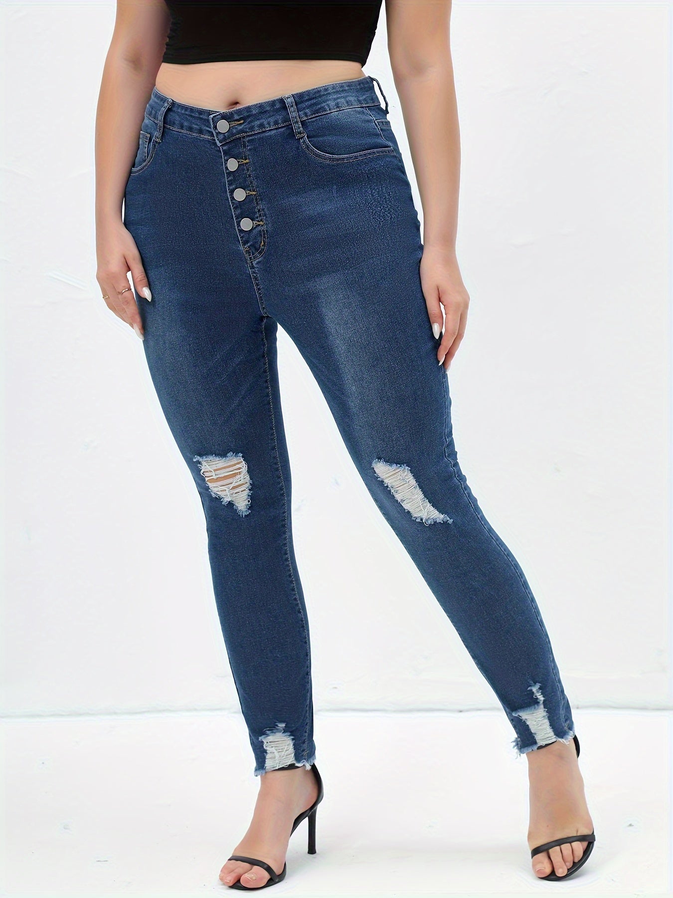  Women's Ripped Skinny Jeans High Rise Stretch Denim