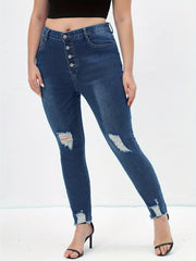  Women's Ripped Skinny Jeans High Rise Stretch Denim