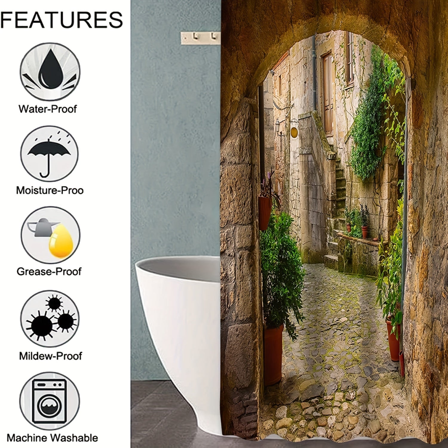 Stone Village Shower Curtain Landscape Shower Curtain