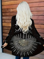  Retro Cardigan Women's Plus Mountain Print Long Sleeve Open Front