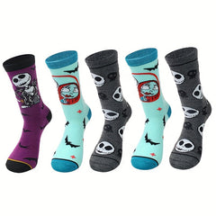 Skull Print Socks Comfy Funny Halloween Crew Socks Women's
