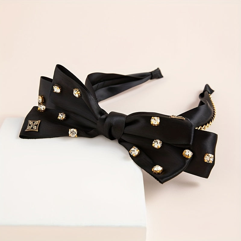 Bowknot Headband With Rhinestone Hair Hoop For Women Girls