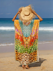  Animal Print V Neck Maxi Cover Up