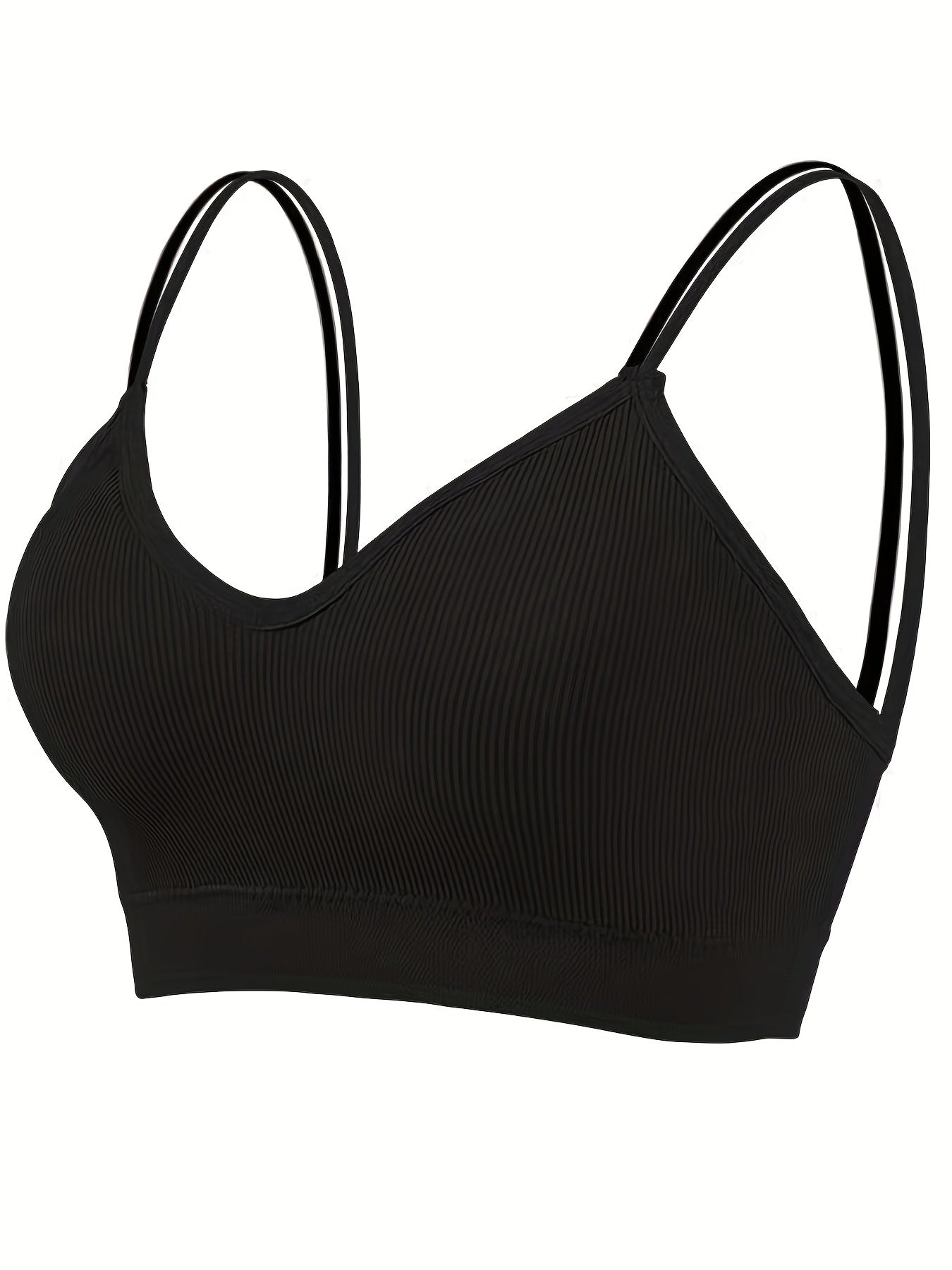 5pcs Ribbed Wireless Bras Double Straps Breathable Lingerie & Underwear