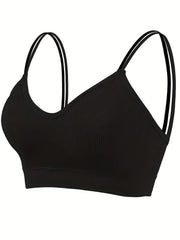 5pcs Ribbed Wireless Bras Double Straps Breathable Lingerie & Underwear