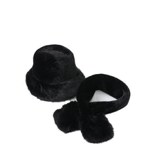 Winter Thick Warm Bucket Hat Scarf Set Plush Fisherman Fuzzy Fluffy Cap