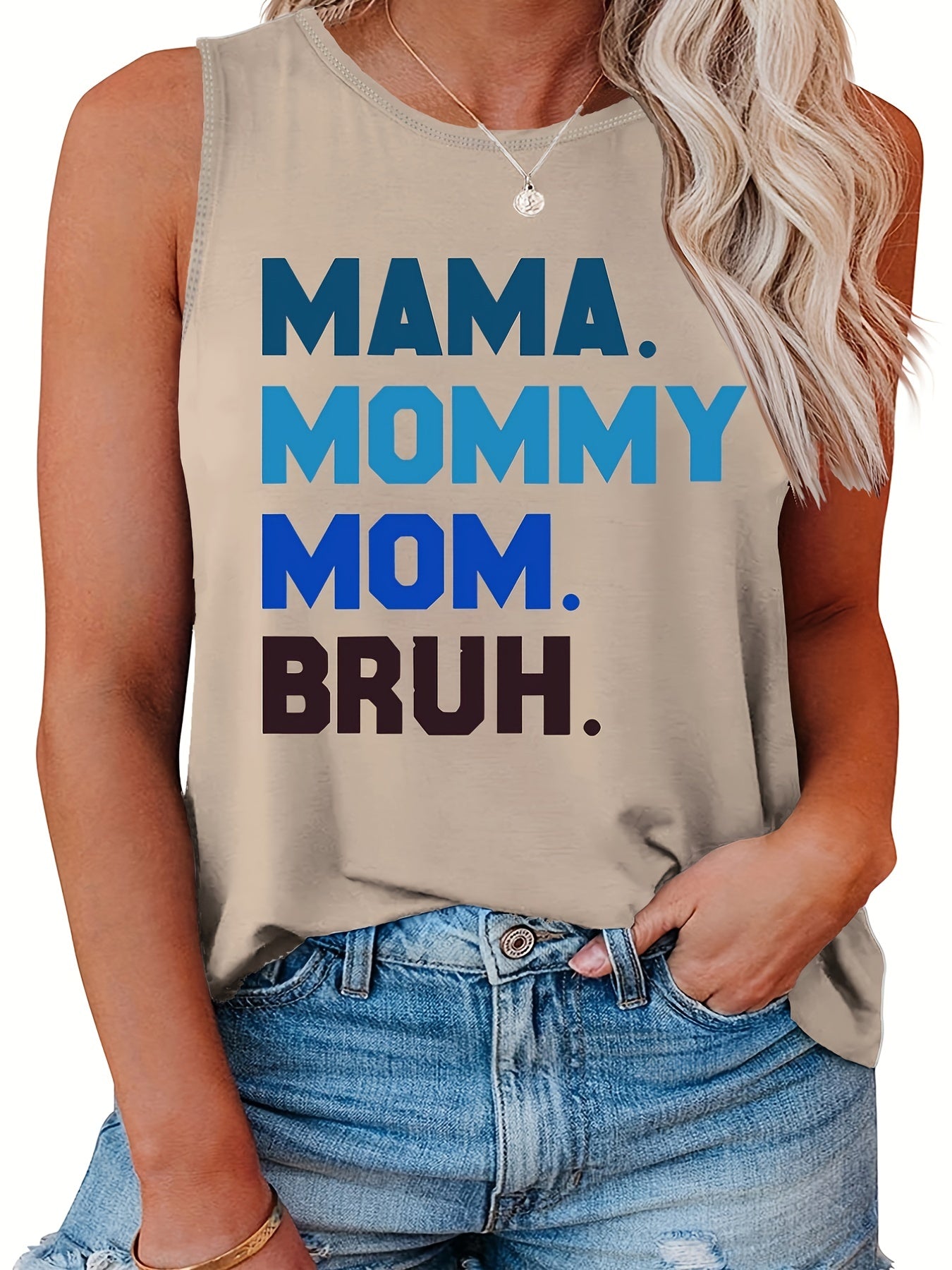  Casual Family Tank Top Women's Plus Slogan Print Round Neck