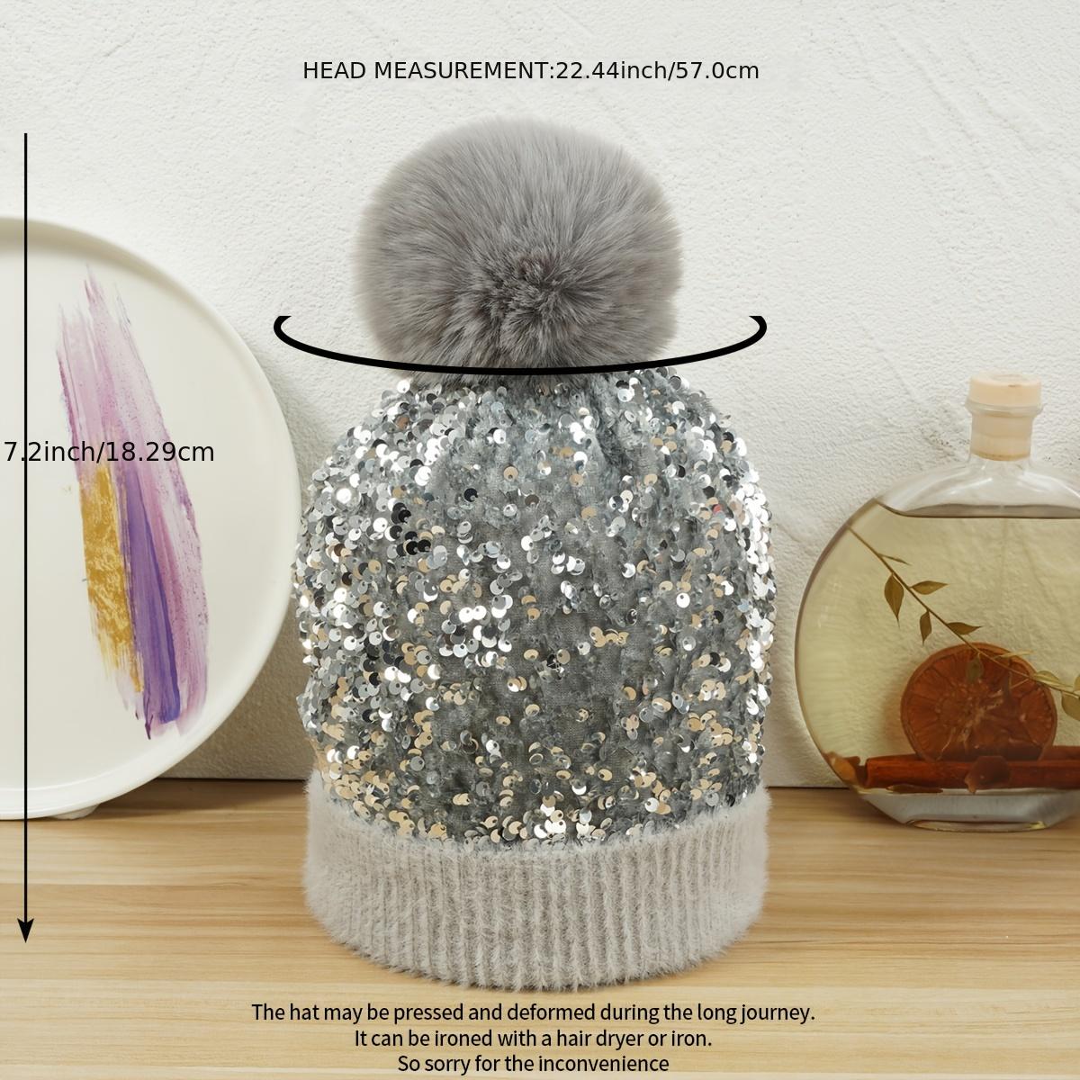 Sequins Knitted Beanie Hat for Women Ear Protection Warm Winter Gift