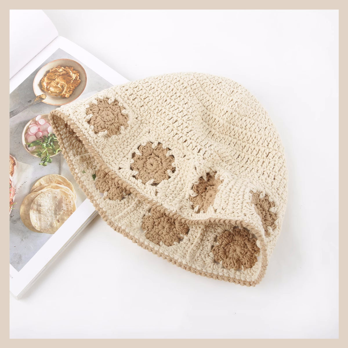 Flower Crochet Bucket Hat Thin Beanie Lightweight Block Cl