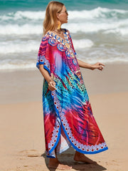  Boho Cover Up Dress Leopard Print V Neck